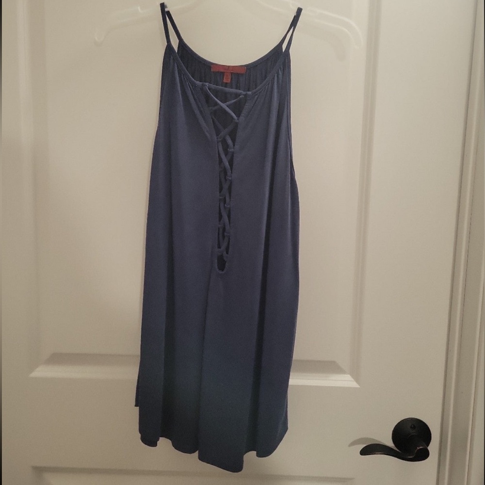 Buckle Blue Lace-Up Tank Top